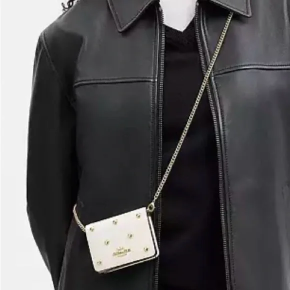 Authentic COACH Hearts studs Leather flap snap wallet on chain - Picture 12 of 15